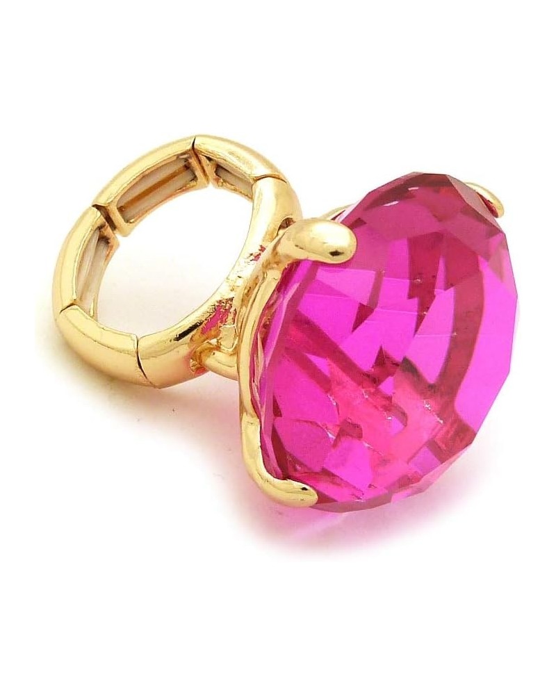 Women's Extra Big Crystal Colorful Stone Stretch Ring Fuchsia $10.44 Rings