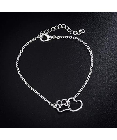 Hollow Heart Puppy Dog Cat Pet Paw Print Bracelet Animal Footprint Jewelry silver $8.54 Bracelets