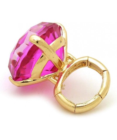 Women's Extra Big Crystal Colorful Stone Stretch Ring Fuchsia $10.44 Rings