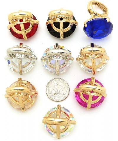 Women's Extra Big Crystal Colorful Stone Stretch Ring Fuchsia $10.44 Rings