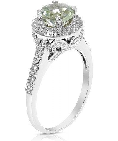 0.65 cttw Green Amethyst Ring .925 Sterling Silver with Rhodium Halo Style 7 MM $20.70 Rings