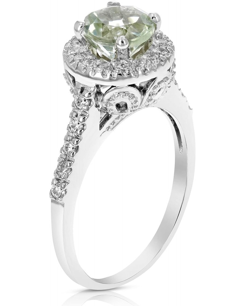 0.65 cttw Green Amethyst Ring .925 Sterling Silver with Rhodium Halo Style 7 MM $20.70 Rings