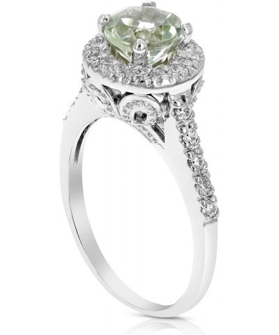 0.65 cttw Green Amethyst Ring .925 Sterling Silver with Rhodium Halo Style 7 MM $20.70 Rings