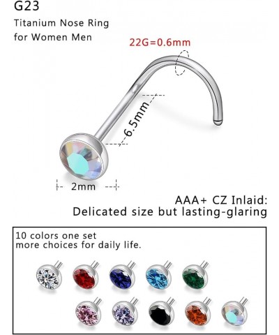 18G 20G 22G Titanium Nose Rings Studs for Women Men G23 Nose Piercing Jewelry Top Diamond CZ 1.5mm 2mm 2.5mm 3mm 10PCS 22G Sc...