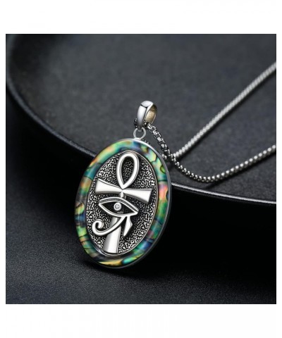 Abalone/Black Onyx/Snake Ankh Necklace 925 Sterling Silver Ancient Egyptian Protection Jewelry Eye of Horus Pendant Punk Hip ...