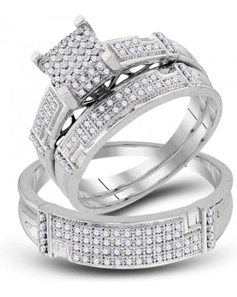 10kt White Gold Trio His & Hers Round Diamond Square Matching Bridal Wedding Ring Band Set 1/2 Cttw Women 7.5 Mens 13 $294.06...