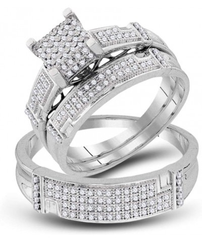 10kt White Gold Trio His & Hers Round Diamond Square Matching Bridal Wedding Ring Band Set 1/2 Cttw Women 7.5 Mens 13 $294.06...