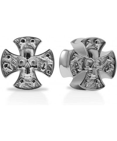 2PCS Stainless Steel 316L Punk Vintage Cross Skull Gauge For Ears Expander Stretcher Ear Tunnels Upgrade Saddle Plugs Double ...