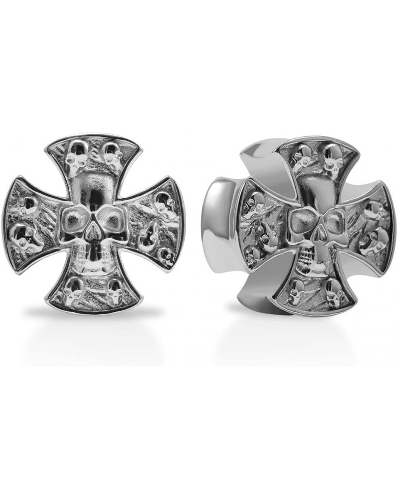 2PCS Stainless Steel 316L Punk Vintage Cross Skull Gauge For Ears Expander Stretcher Ear Tunnels Upgrade Saddle Plugs Double ...