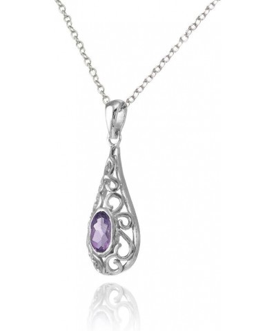 Sterling Silver Gemstone Oval Filigree Teardop Necklace Amethyst $15.40 Necklaces