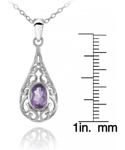 Sterling Silver Gemstone Oval Filigree Teardop Necklace Amethyst $15.40 Necklaces