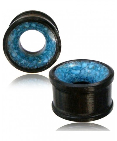 Organic Iron Wood Turquoise Inlay Double Flared Saddle Ear Tunnels, Pair 12 MM (1/2") $13.47 Body Jewelry