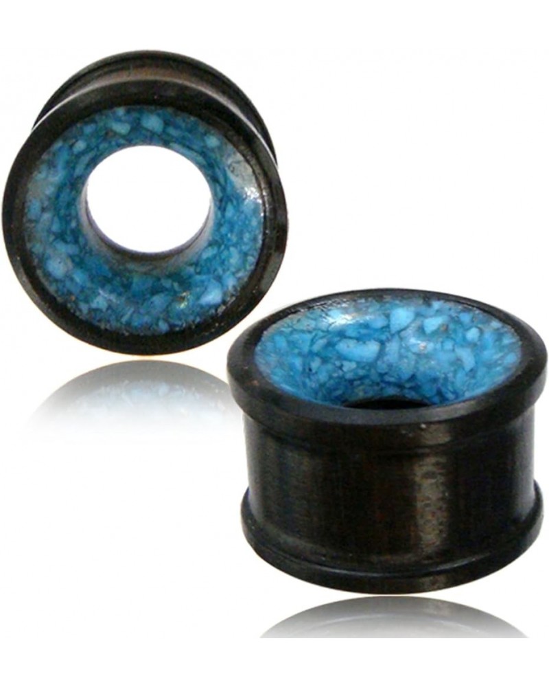 Organic Iron Wood Turquoise Inlay Double Flared Saddle Ear Tunnels, Pair 12 MM (1/2") $13.47 Body Jewelry