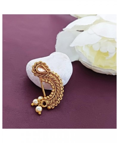 Indian Jewelry Crystal Kundan Faux Pearl Clip On Nose Ring Pin Stud Fake Septum Ring Non Piercing Body Jewelry Gold (White) $...