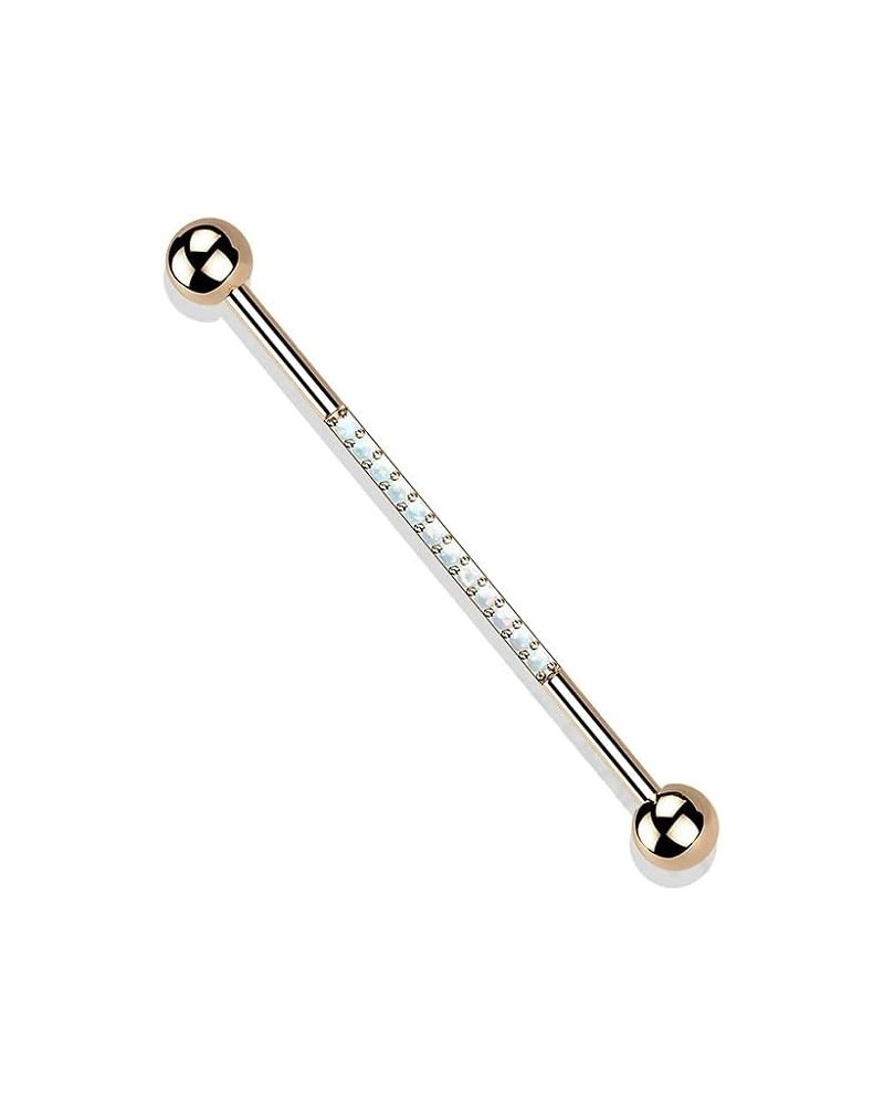 14GA G23 Implant Grade Titanium Synthetic Opal Lined Industrial Barbell Rose Gold Tone/White $14.33 Body Jewelry