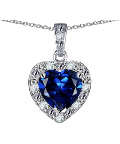 10k White Gold Heart Shape Halo Pendant Necklace Created Sapphire White Gold $115.04 Necklaces