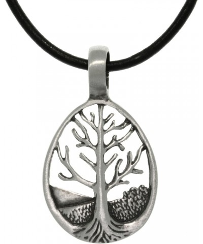 Pewter Tree of Life Teardrop Pendant with 18 Inch Black Leather Cord Necklace $20.51 Necklaces