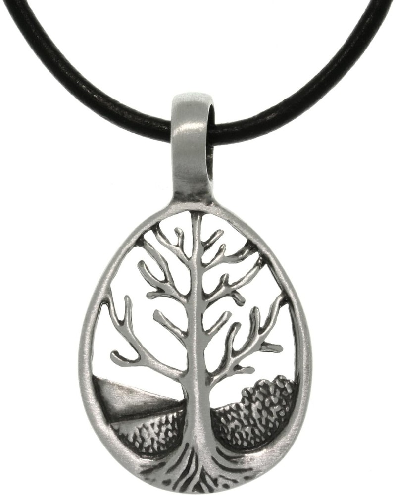 Pewter Tree of Life Teardrop Pendant with 18 Inch Black Leather Cord Necklace $20.51 Necklaces