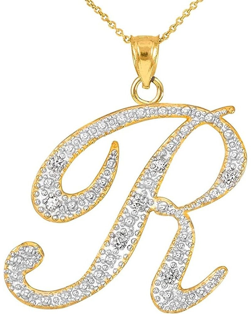 14K Yellow Gold Diamond Accented Dangling Cursive Initial A-Z Charm 4/5" Pendant Necklace (J-K Color, I1-I2 Clarity) - Choice...