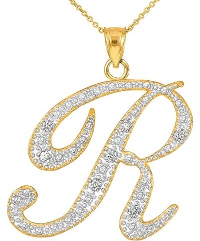 14K Yellow Gold Diamond Accented Dangling Cursive Initial A-Z Charm 4/5" Pendant Necklace (J-K Color, I1-I2 Clarity) - Choice...