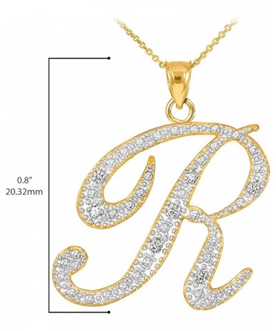 14K Yellow Gold Diamond Accented Dangling Cursive Initial A-Z Charm 4/5" Pendant Necklace (J-K Color, I1-I2 Clarity) - Choice...