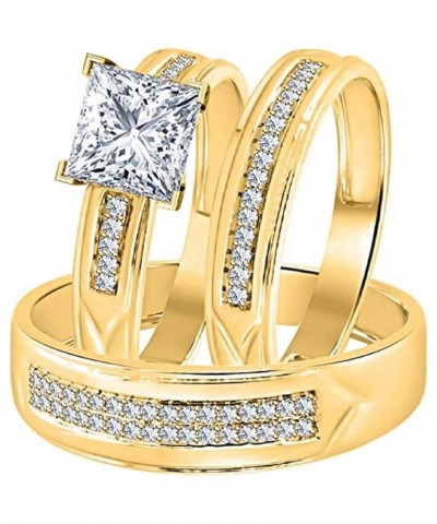 2.50 CT Princess Cut CZ Diamond 14k Yellow Gold Over 925 Sterling Silver Engagement Trio Ring Set for Him & Her Wedding Set $...