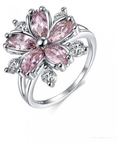 Awmnjtmgpw 925 Sterling Silver Romantic Flower Zircon Ring Fashion Pink Diamond Set Cherry Blossom Ring Women's Fashion Weddi...