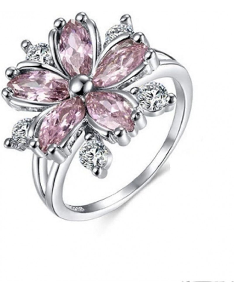 Awmnjtmgpw 925 Sterling Silver Romantic Flower Zircon Ring Fashion Pink Diamond Set Cherry Blossom Ring Women's Fashion Weddi...