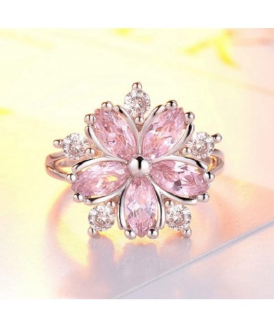 Awmnjtmgpw 925 Sterling Silver Romantic Flower Zircon Ring Fashion Pink Diamond Set Cherry Blossom Ring Women's Fashion Weddi...