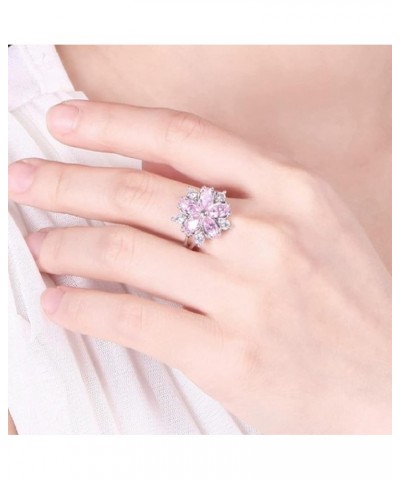 Awmnjtmgpw 925 Sterling Silver Romantic Flower Zircon Ring Fashion Pink Diamond Set Cherry Blossom Ring Women's Fashion Weddi...