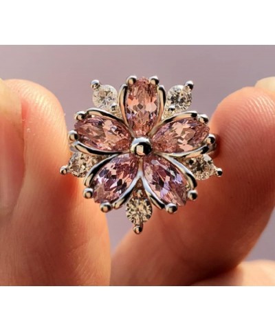 Awmnjtmgpw 925 Sterling Silver Romantic Flower Zircon Ring Fashion Pink Diamond Set Cherry Blossom Ring Women's Fashion Weddi...