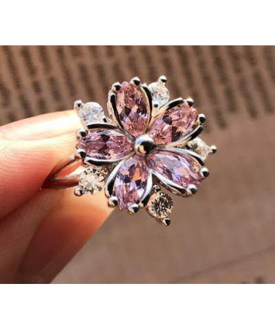 Awmnjtmgpw 925 Sterling Silver Romantic Flower Zircon Ring Fashion Pink Diamond Set Cherry Blossom Ring Women's Fashion Weddi...