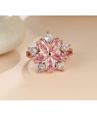 Awmnjtmgpw 925 Sterling Silver Romantic Flower Zircon Ring Fashion Pink Diamond Set Cherry Blossom Ring Women's Fashion Weddi...