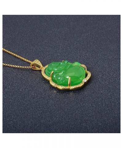 Laughing Buddha Necklace Jade Buddha Pendant with 18k Gold Plated Chain Lucky Buddah Neckless for Women Men Gold-Green 24 Inc...