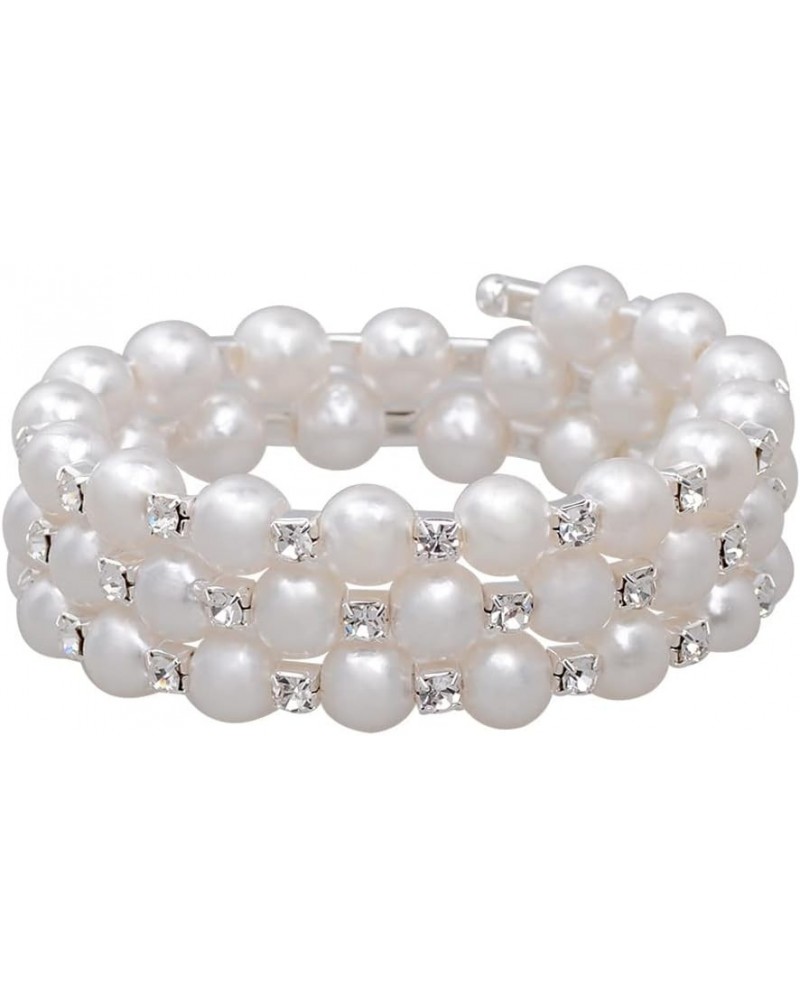 Multi Row Imitition Pearl Stretch Bracelet Stackable Crystal Strand Multi-Layered Elastic Bangle for Women Girl 1920s Costume...