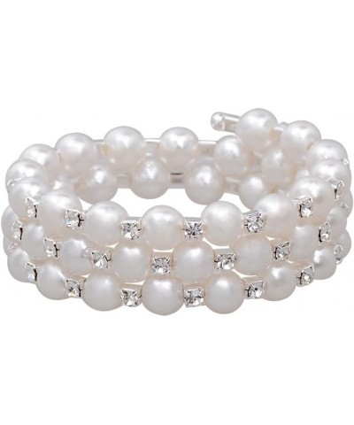 Multi Row Imitition Pearl Stretch Bracelet Stackable Crystal Strand Multi-Layered Elastic Bangle for Women Girl 1920s Costume...