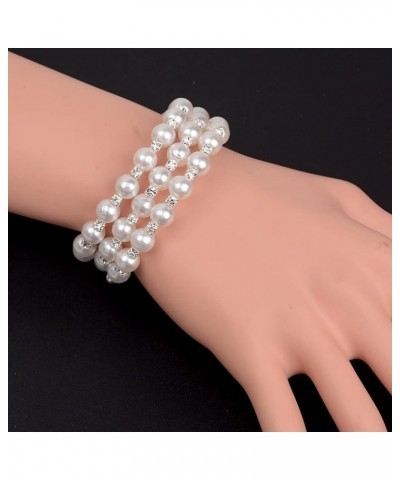 Multi Row Imitition Pearl Stretch Bracelet Stackable Crystal Strand Multi-Layered Elastic Bangle for Women Girl 1920s Costume...