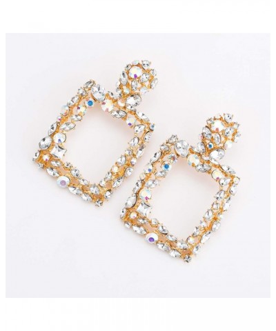 Sparkly Rhinestone Rectangle Dangle Earrings Square Hoop Rhinestone Earrings Geometric Statement Earrings for Women Girls Gol...