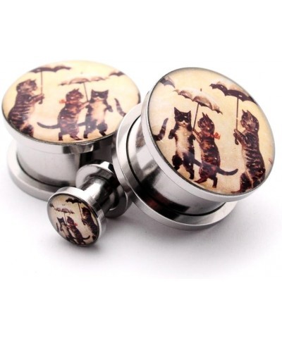 Screw on Plugs - Cats With Umbrellas Picture Plugs - Sold As a Pair 00g (10mm) $10.00 Body Jewelry