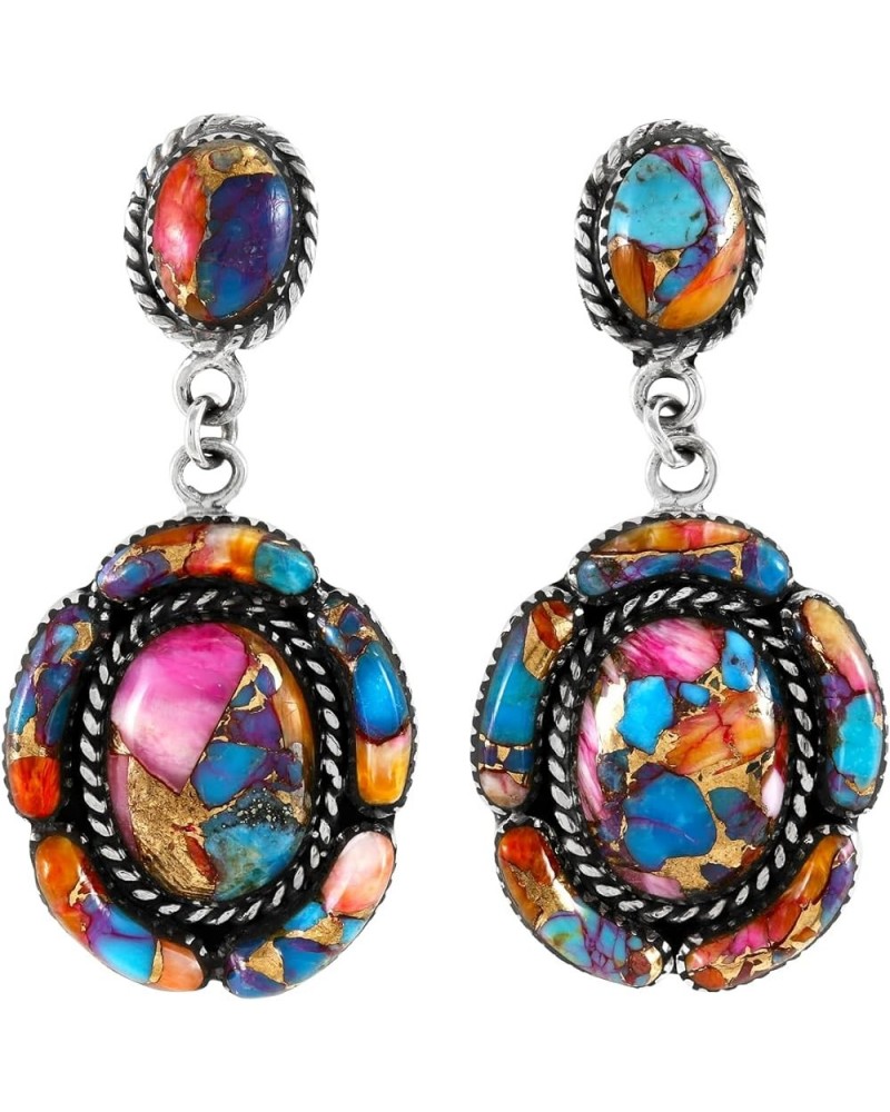 Turquoise Earrings 925 Sterling Silver & Genuine Gemstone LARGE-Rainbow Spiny $41.16 Earrings