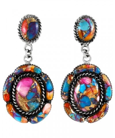 Turquoise Earrings 925 Sterling Silver & Genuine Gemstone LARGE-Rainbow Spiny $41.16 Earrings