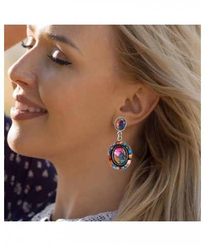 Turquoise Earrings 925 Sterling Silver & Genuine Gemstone LARGE-Rainbow Spiny $41.16 Earrings