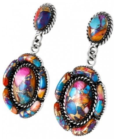 Turquoise Earrings 925 Sterling Silver & Genuine Gemstone LARGE-Rainbow Spiny $41.16 Earrings