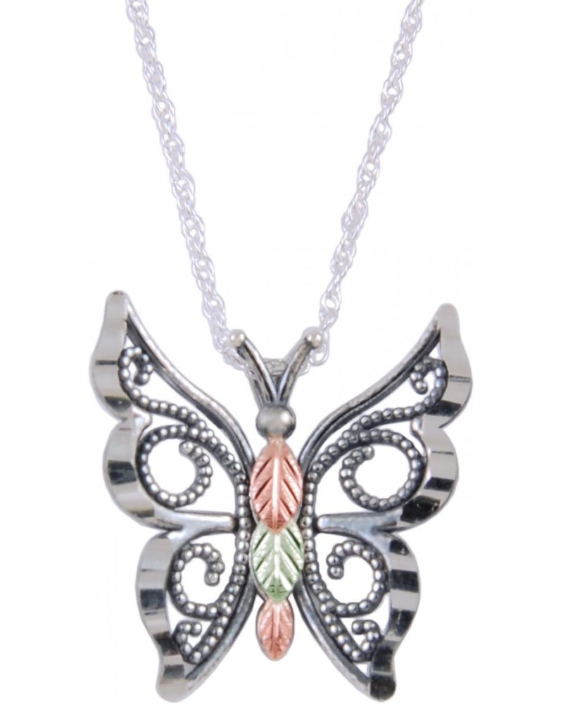 Butterfly Pendant Necklace for Women, 925 Sterling Silver Chain, 12k Green and Rose Gold 18 Inches $82.44 Necklaces