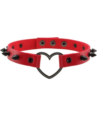 Spiked Choker for Women Leather Love Heart Neckalce Studded Rivets Biker Collar Adjustable Red, Black Tone $8.99 Necklaces