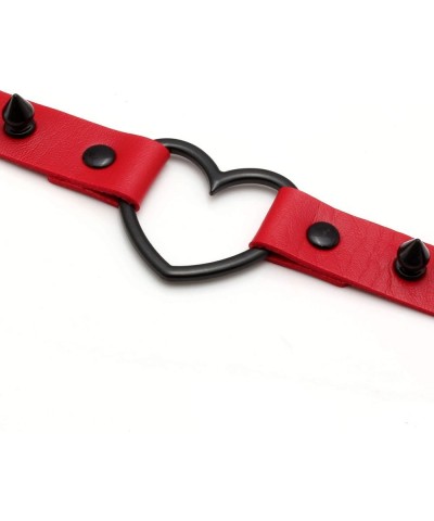 Spiked Choker for Women Leather Love Heart Neckalce Studded Rivets Biker Collar Adjustable Red, Black Tone $8.99 Necklaces