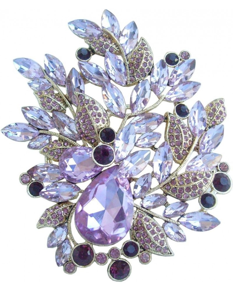 Sindary Gorgeous 4.33" Rhinestone Crystal Teardrop Leaf Brooch Pin Pendant Large Brooch For Women BZ4672 Golden-Tone Purple $...