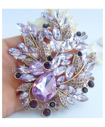 Sindary Gorgeous 4.33" Rhinestone Crystal Teardrop Leaf Brooch Pin Pendant Large Brooch For Women BZ4672 Golden-Tone Purple $...