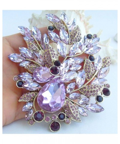 Sindary Gorgeous 4.33" Rhinestone Crystal Teardrop Leaf Brooch Pin Pendant Large Brooch For Women BZ4672 Golden-Tone Purple $...