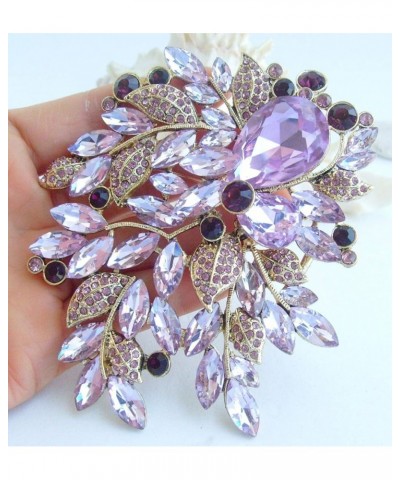 Sindary Gorgeous 4.33" Rhinestone Crystal Teardrop Leaf Brooch Pin Pendant Large Brooch For Women BZ4672 Golden-Tone Purple $...